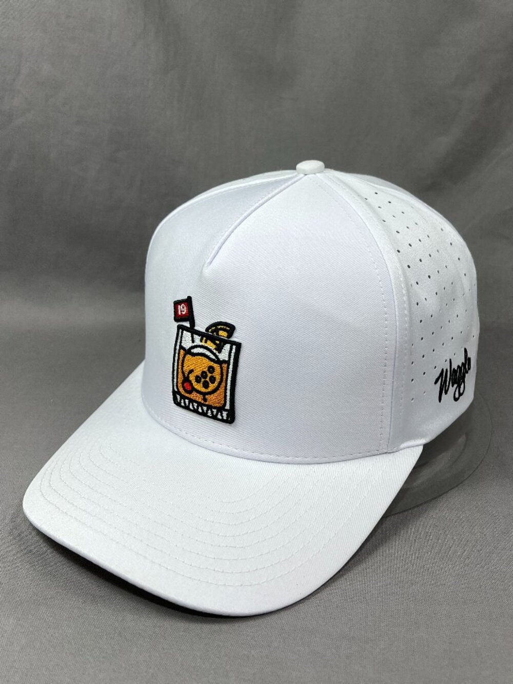 Waggle Golf 19th Hole Snapback Hat White Perforated Performance Adjustable Mens
